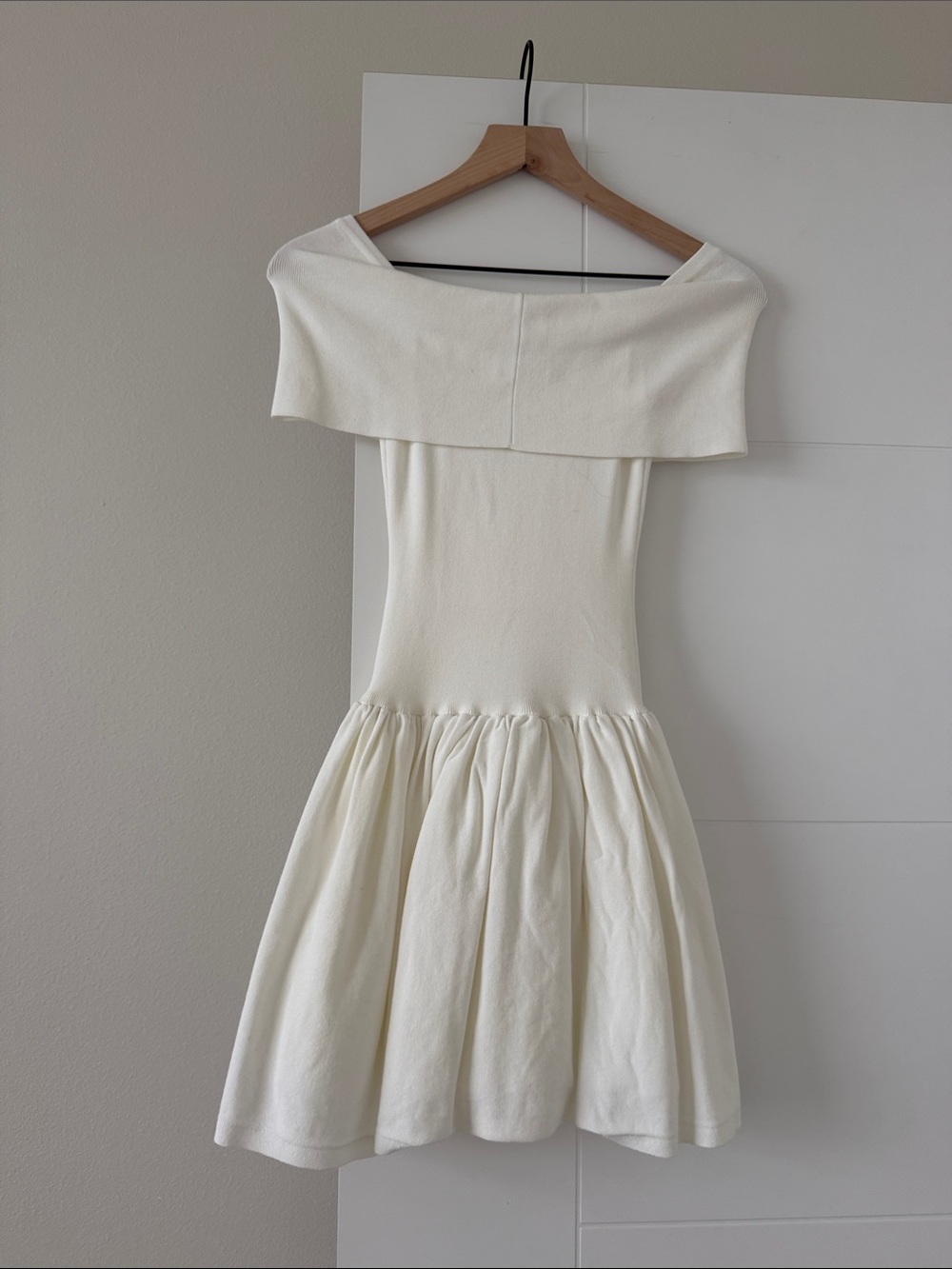 Meshki knit Off-Shoulder Ivory Fit-and-Flare Dress - Picture 3 of 3